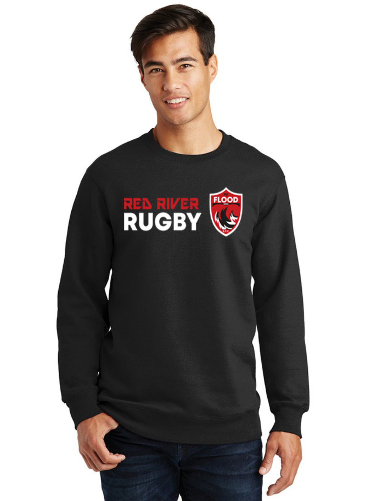 Crew Sweatshirt with Red River Flood Rugby Logo