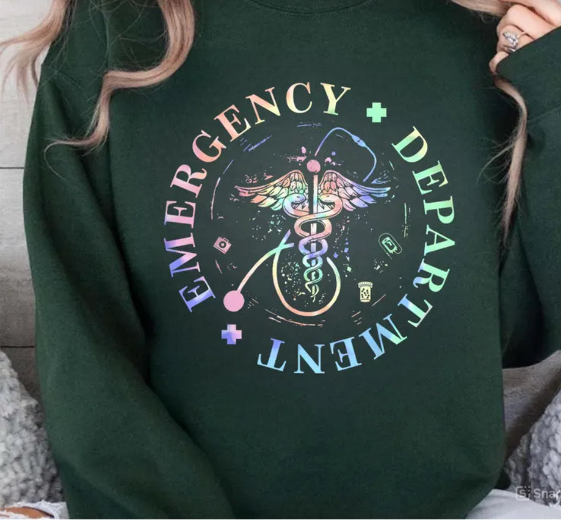 Emergency Department Circle Image Crew Sweatshirt HEY MAMA GRAPHICS