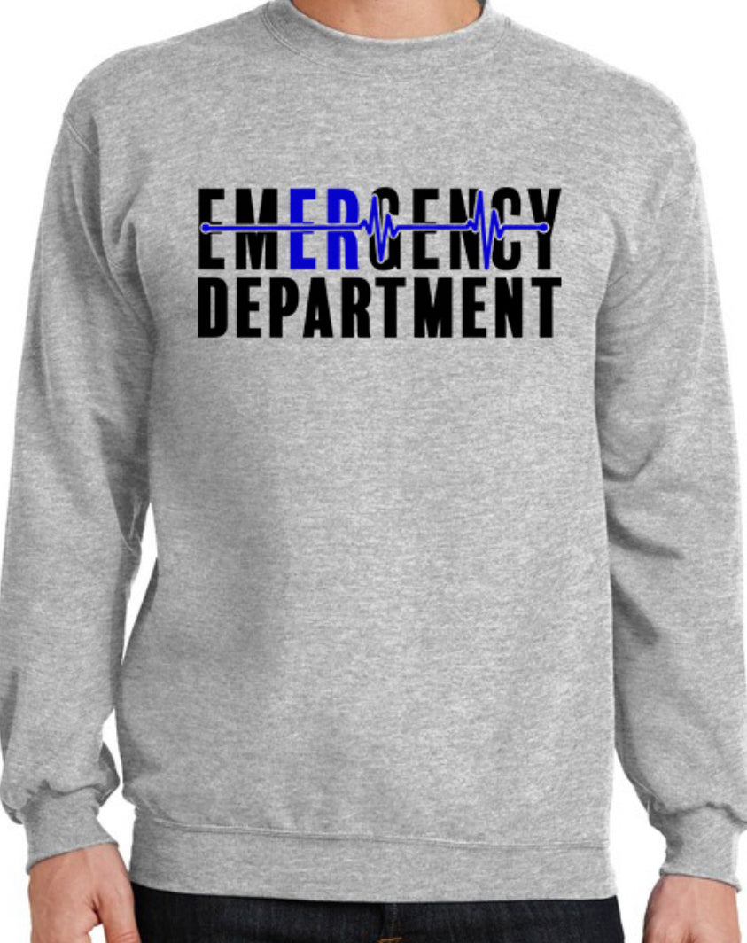 Emergency Department Heart Beat Blue Crew Sweatshirt HEY MAMA GRAPHICS