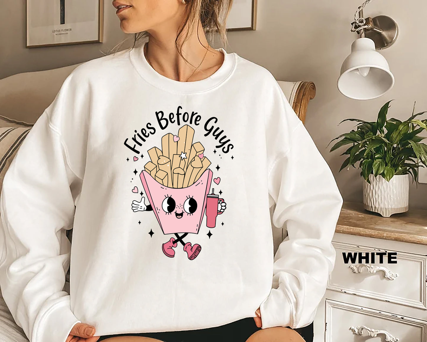 Valentine “Fries Before Guys” Holiday Crew Sweatshirt