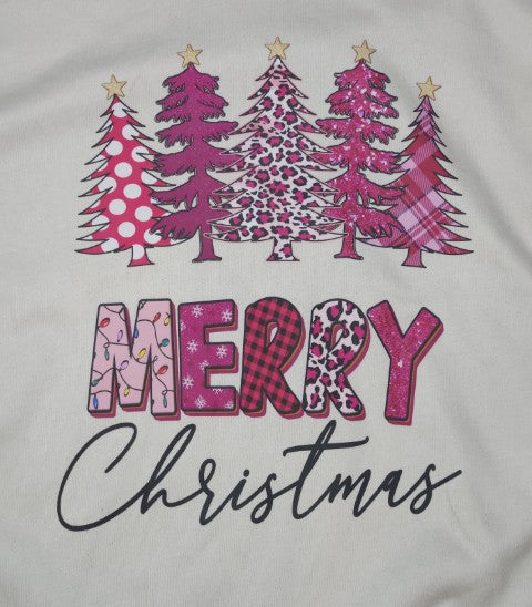 Pink Christmas Trees Bella Canvas holiday Crew Sweatshirt