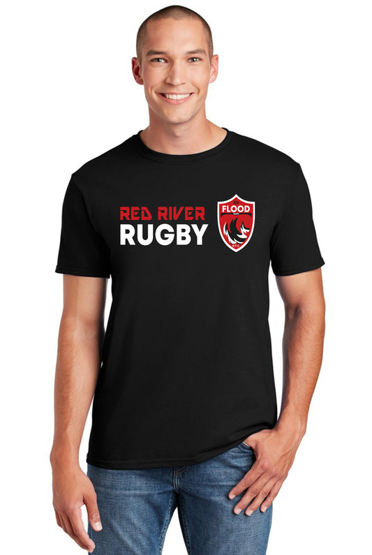 T shirt with Red River Flood Rugby  Logo