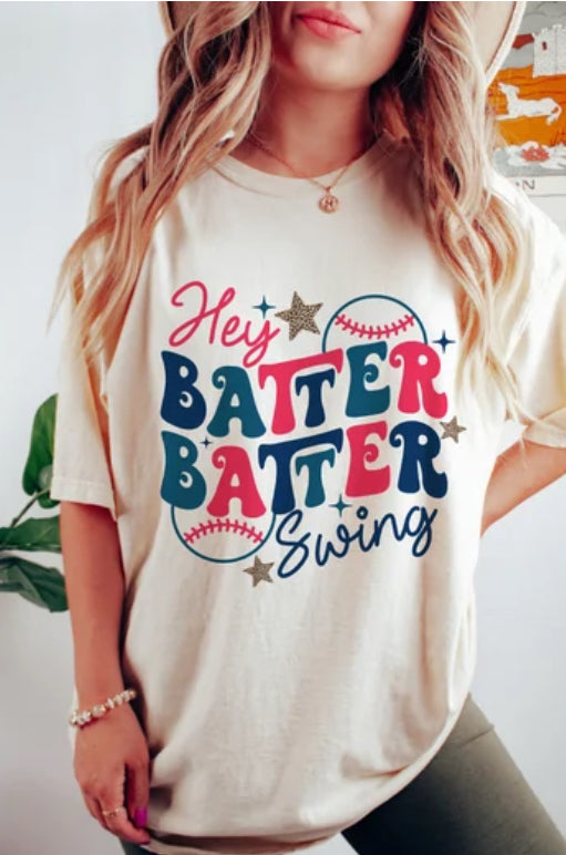 Hey Batter Swing Baseball T-Shirt HEY MAMA GRAPHICS