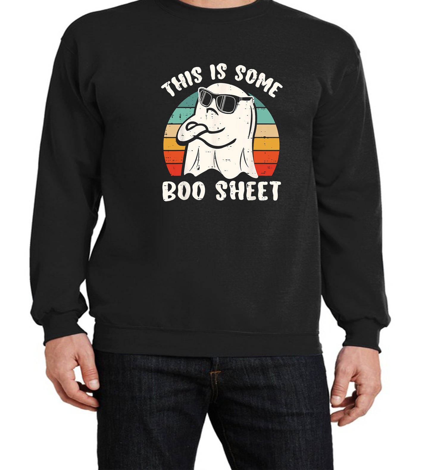 This is some "Boo Sheet" with color background Halloween Holiday sweatshirt