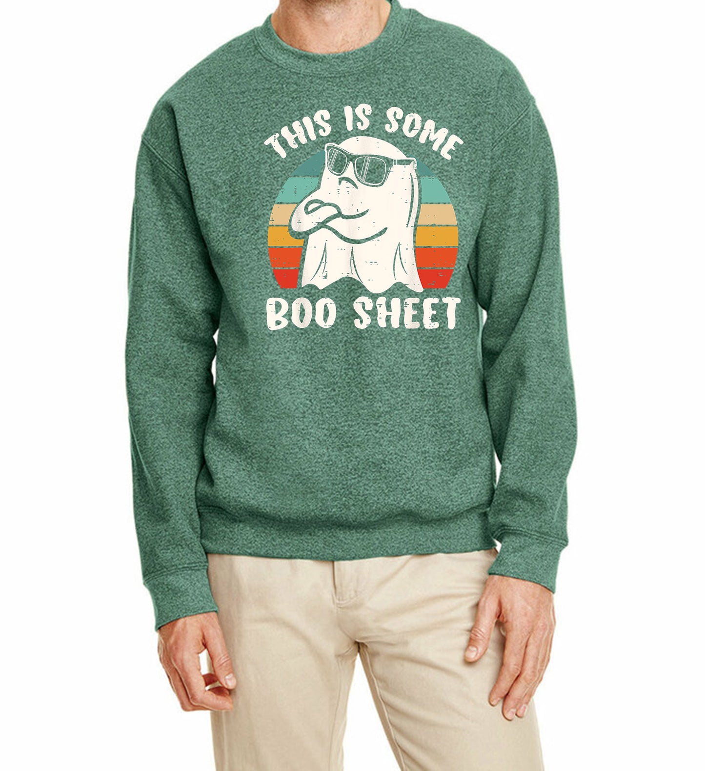 This is some "Boo Sheet" with color background Halloween Holiday sweatshirt