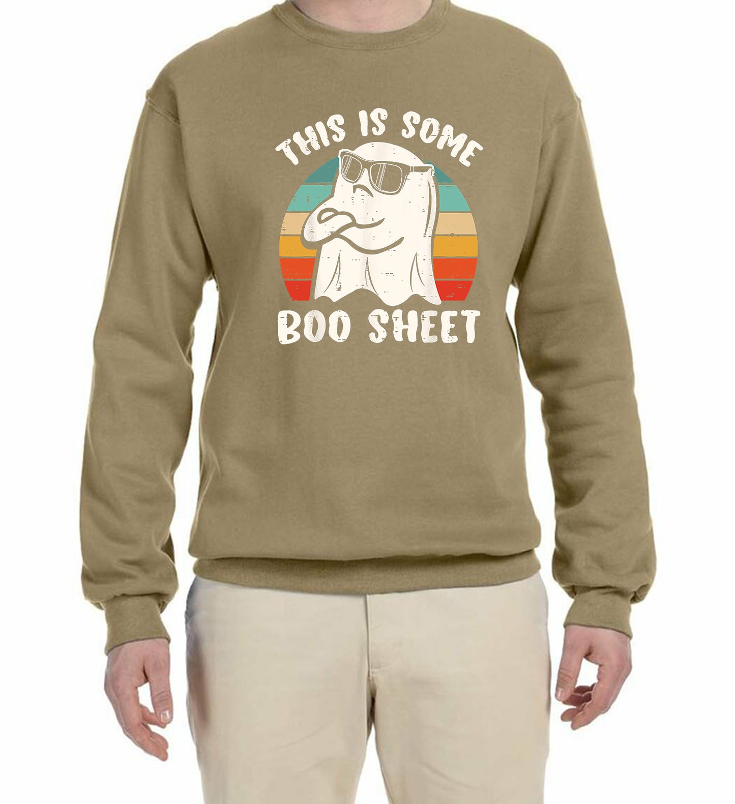 This is some "Boo Sheet" with color background Halloween Holiday sweatshirt