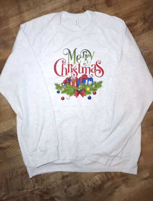 Merry Christmas Bella Canvas Raglan holiday Sweatshirt